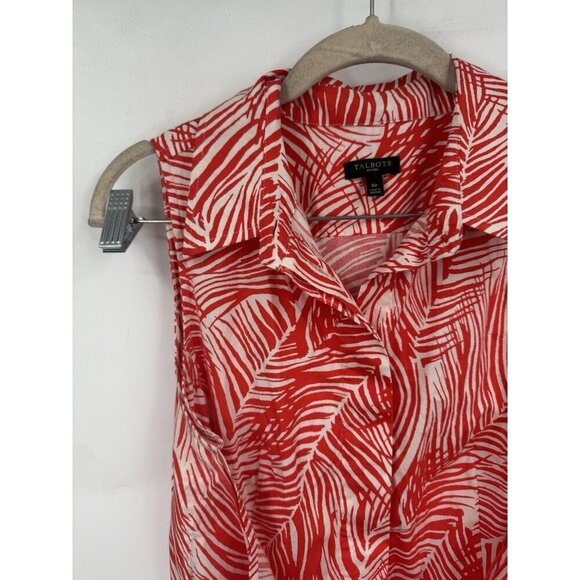 Talbots Button Tropical Palm Dress Women 8P Red White Mini Preppy Resortwear - Picture 6 of 8